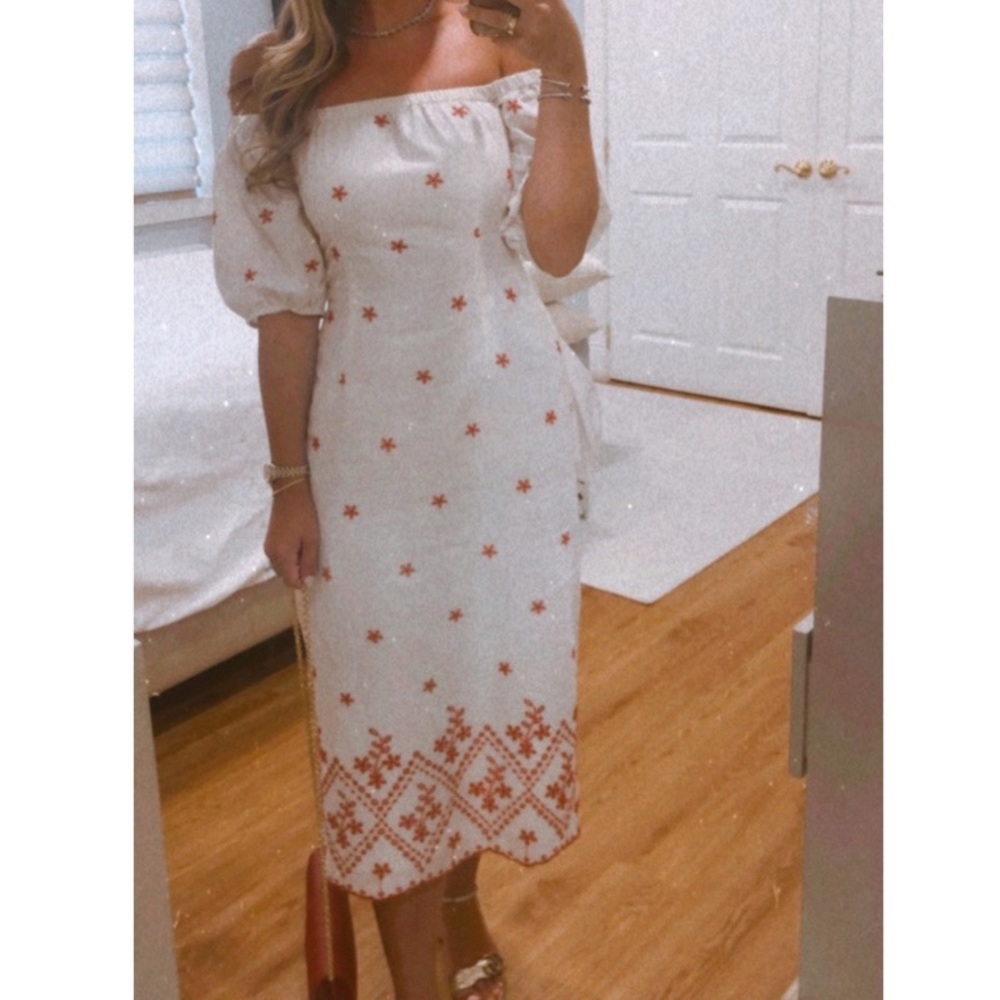 Winston White White Midi Dress with red embroidery